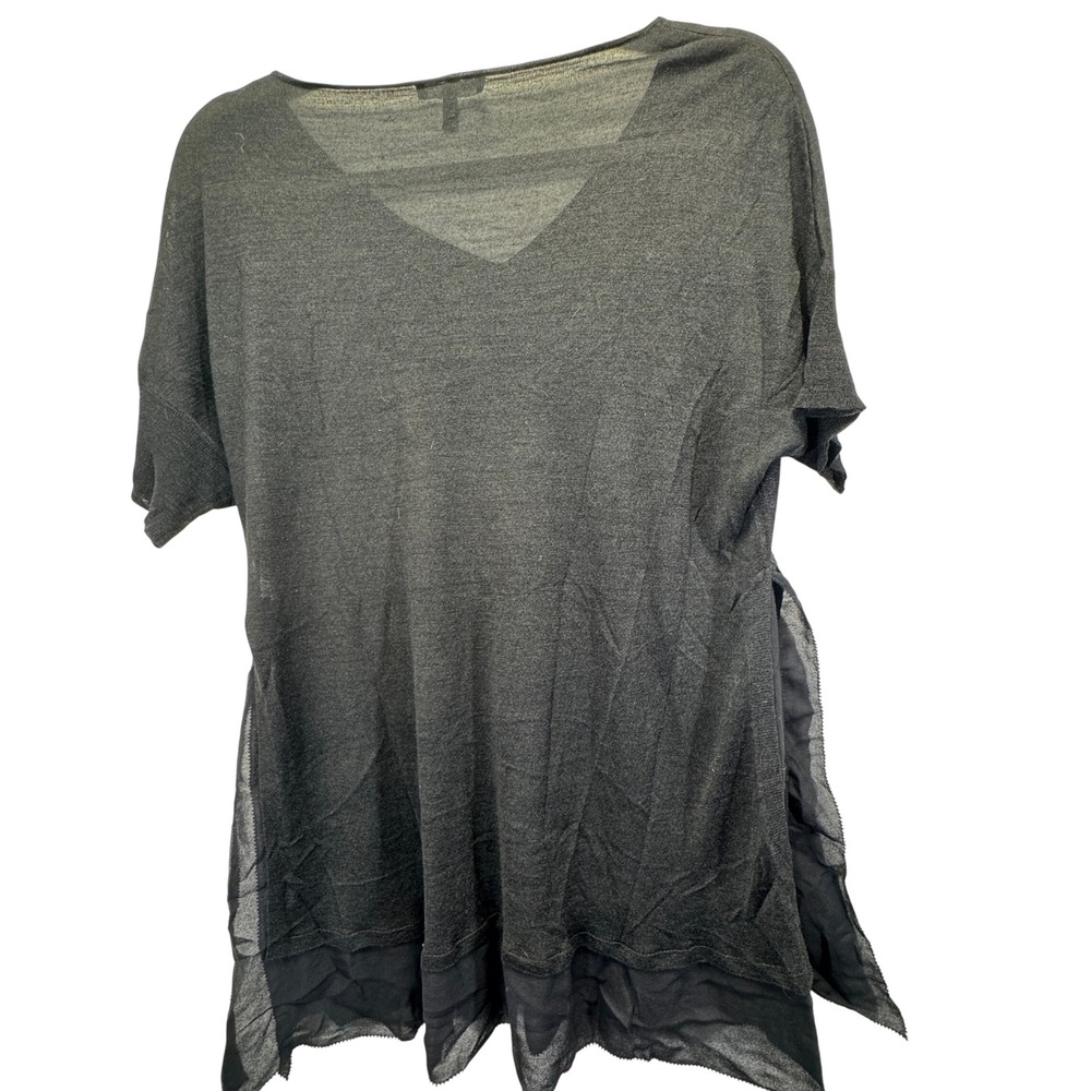 Eileen Fisher‎ Silk Georgette VNeck SizeS Black Sheer Whimsigoth Grunge - Picture 11 of 15